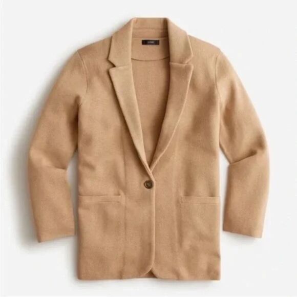 NEW J .Crew Cecile Relaxed Button Front Wool Sweater Blazer in Camel - Picture 4 of 8